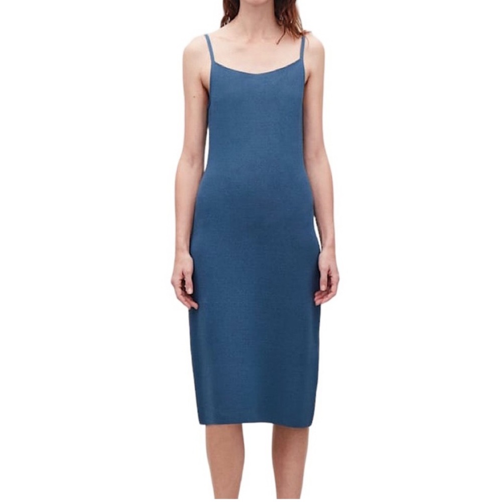COS Metallic Knit Sleeveless Straight Neck Slip Dress